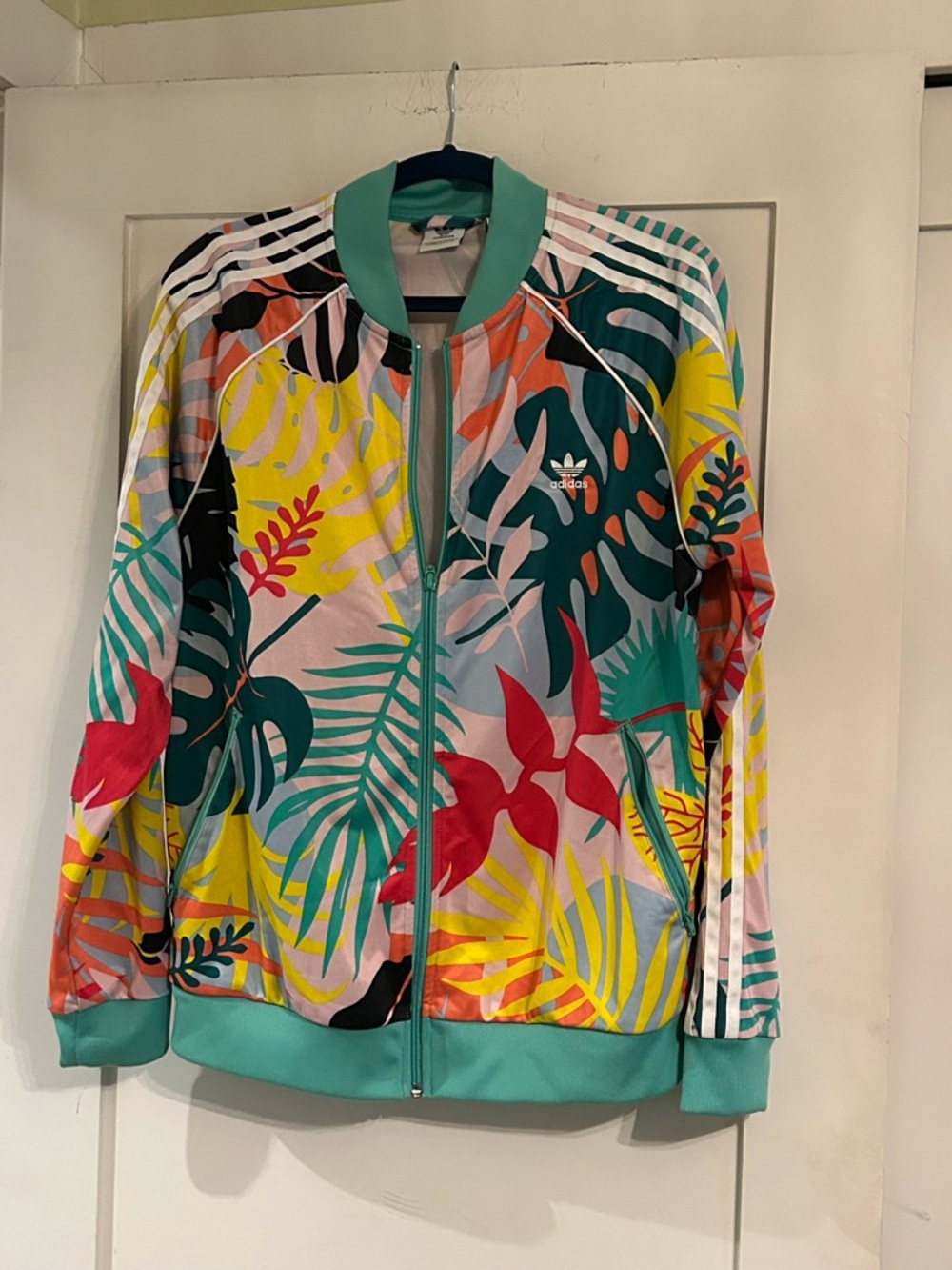 adidas Tropical Floral Bomber Jacket in Teal & Multi